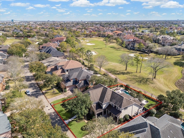 bird's eye view featuring a residential view and view of golf course