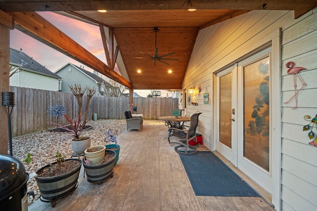 view of patio / terrace with a fenced backyard and ceiling fan