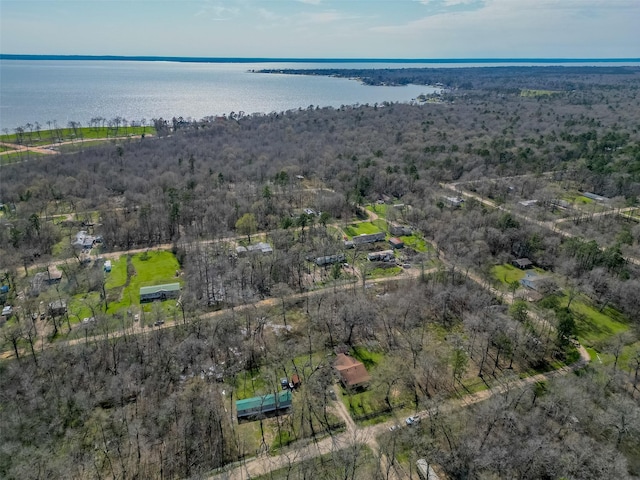 birds eye view of property with a water view and a view of trees