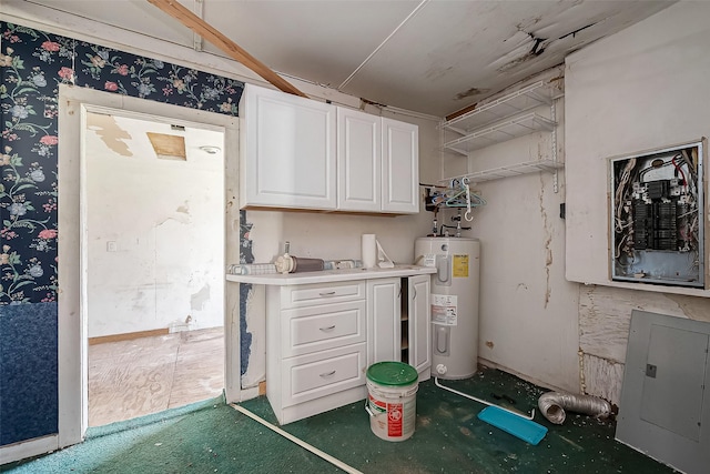 interior space featuring electric panel and electric water heater