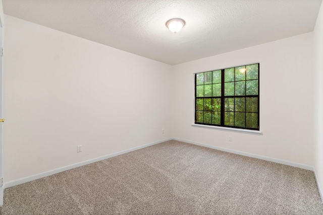 empty room featuring a textured ceiling, baseboards, and carpet flooring