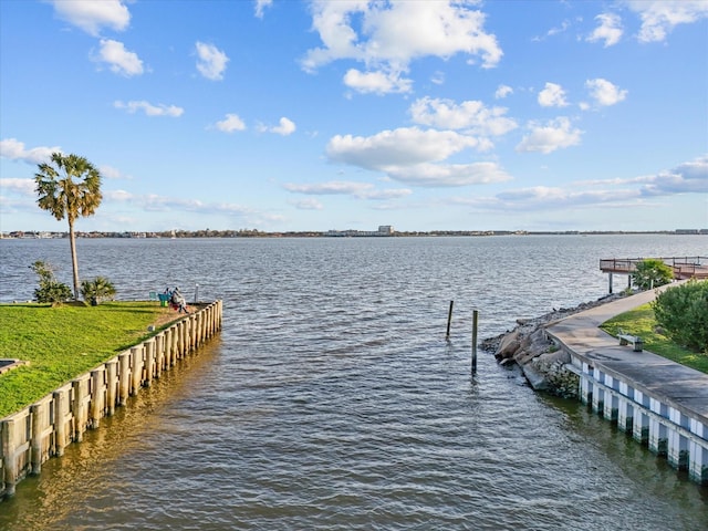 dock area featuring a water view