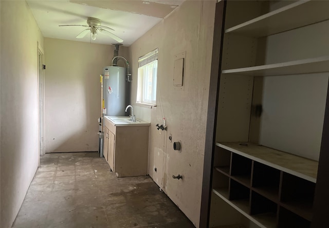 bathroom featuring ceiling fan and vanity