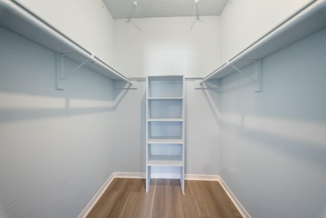 walk in closet with wood finished floors