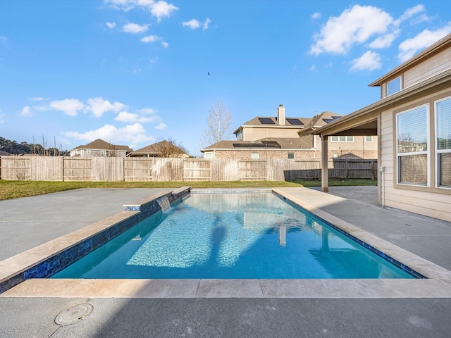 view of pool with a patio area, a fenced in pool, and a fenced backyard