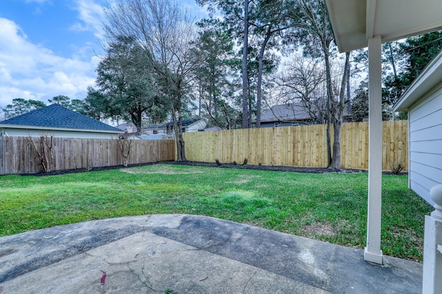 view of yard featuring a patio area and a fenced backyard