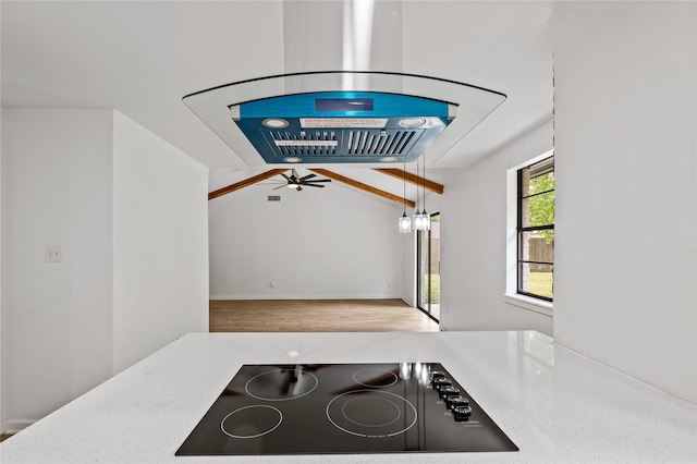 kitchen featuring lofted ceiling, wood finished floors, and black electric cooktop