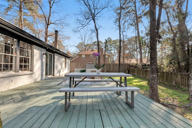 wooden deck featuring a fenced backyard