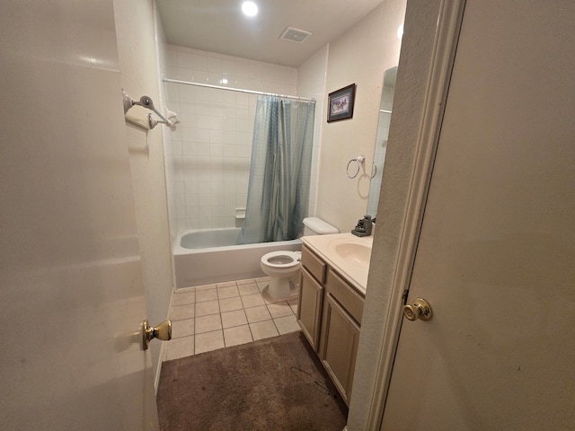 4731 Mohegan Ct, Baytown, TX 77521 - bathroom featuring visible vents, vanity, toilet, tile patterned floors, and shower / tub combo