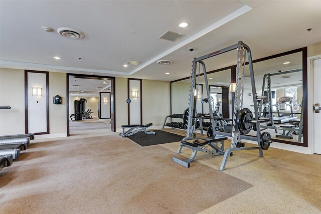 801 E Beach Dr Unit Bc2412, Galveston, TX 77550 - exercise room featuring carpet flooring and recessed lighting