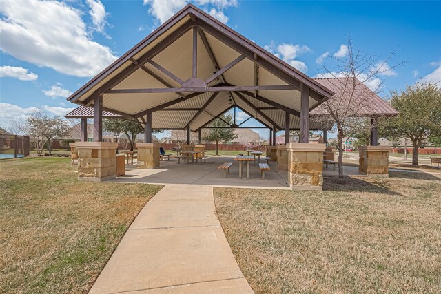 view of community with a gazebo and a lawn