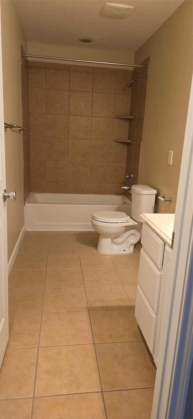 full bath featuring shower / tub combination, toilet, tile patterned flooring, and vanity