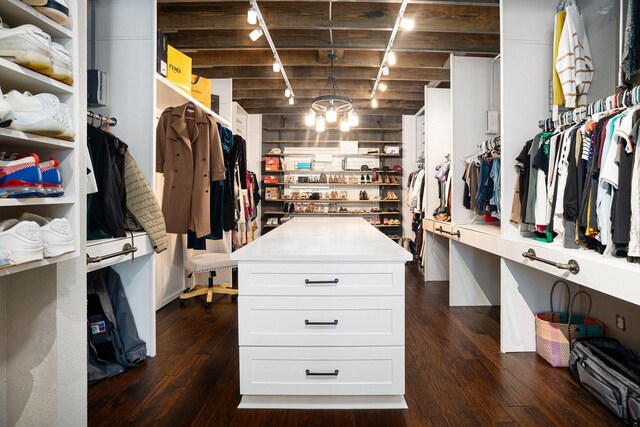 spacious closet with dark wood-type flooring