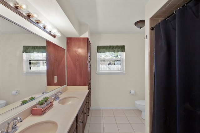 full bath with toilet, tile patterned flooring, and a sink