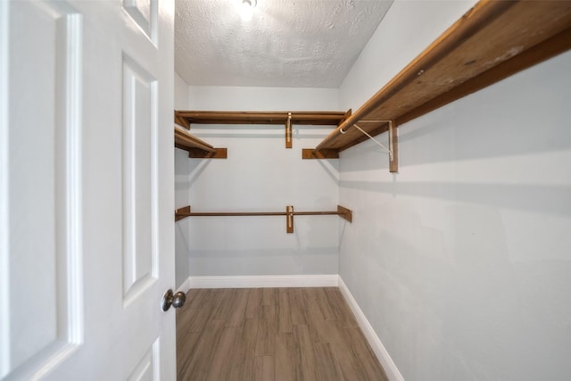 walk in closet with wood finished floors