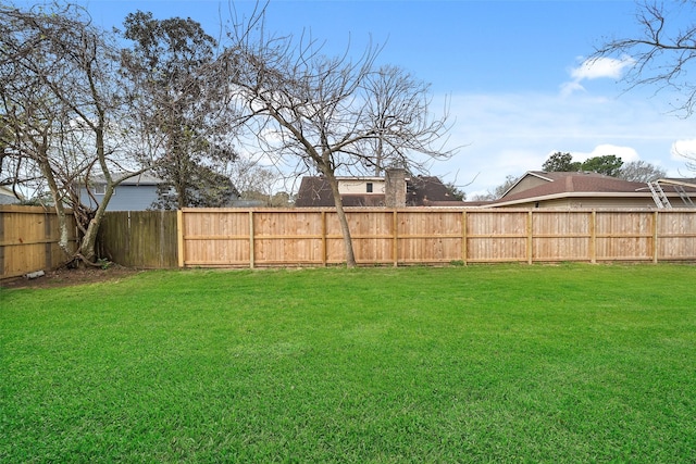 view of yard with a fenced backyard