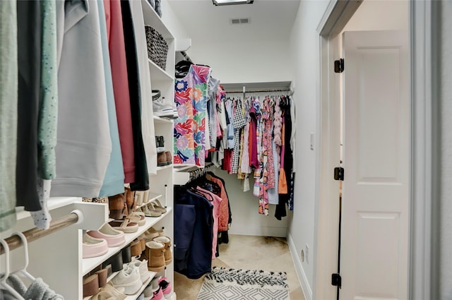 spacious closet with visible vents