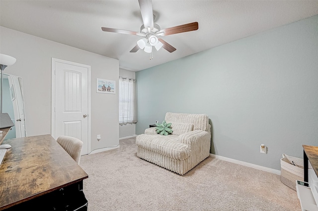 bedroom with baseboards, carpet, and a ceiling fan