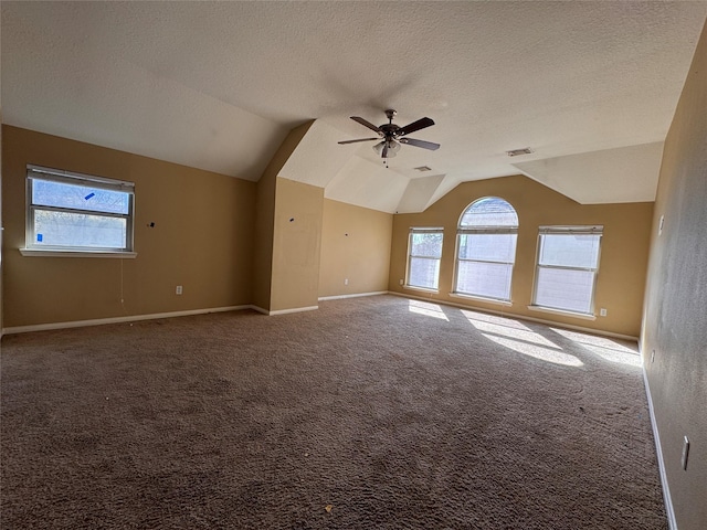 interior space featuring a wealth of natural light, a textured ceiling, and lofted ceiling