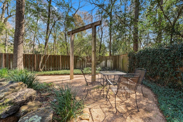 view of patio featuring outdoor dining area and a fenced backyard