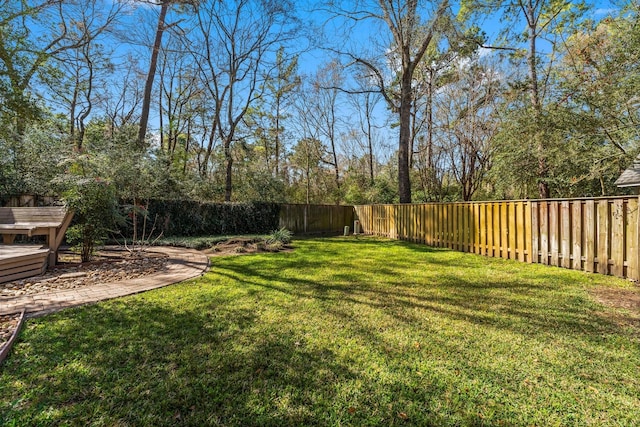 view of yard with a fenced backyard