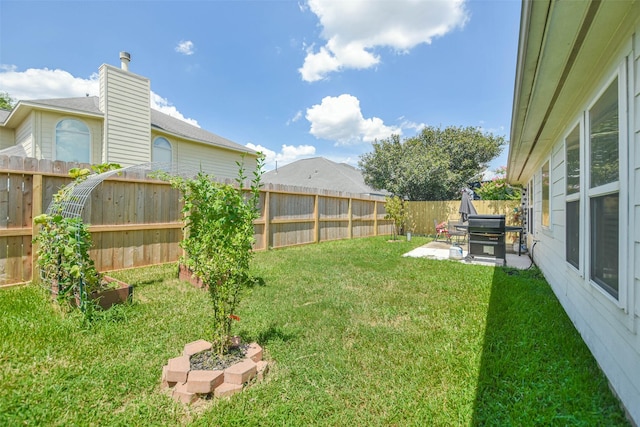 view of yard with a patio area and a fenced backyard