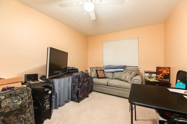 office area with carpet floors and ceiling fan