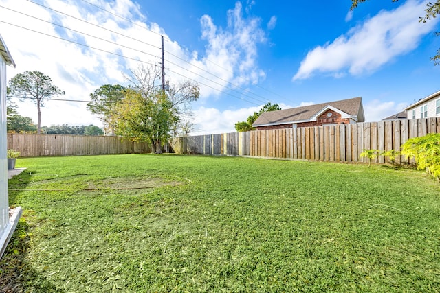 view of yard with a fenced backyard