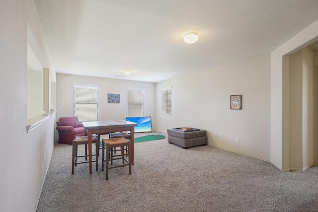 dining area featuring carpet flooring