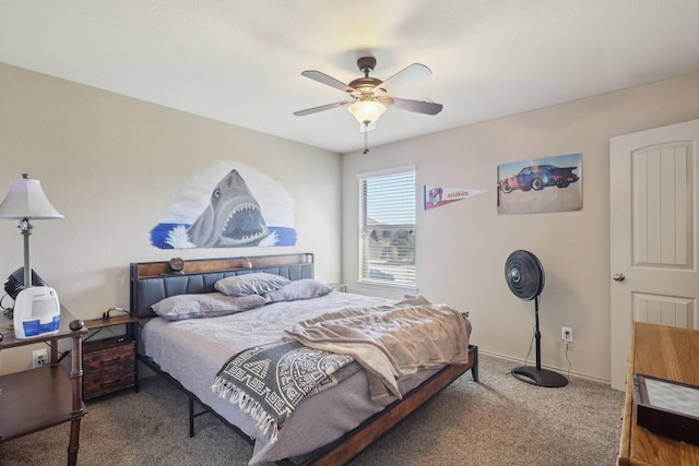 bedroom with carpet flooring and a ceiling fan