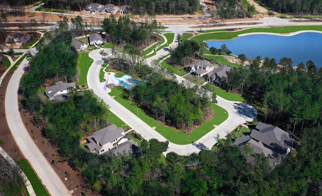 aerial view featuring a residential view and a water view