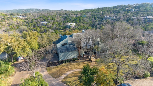 bird's eye view featuring a view of trees