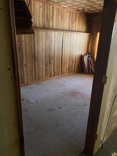 interior space featuring wood walls