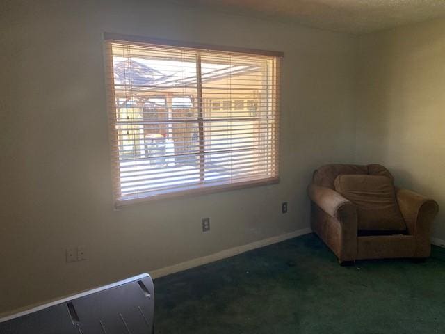 sitting room featuring baseboards and carpet