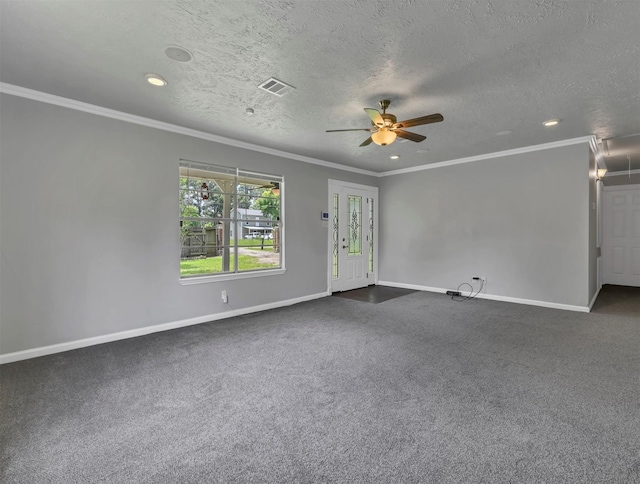 unfurnished living room with visible vents, baseboards, and crown molding