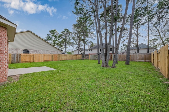 view of yard with a patio and a fenced backyard