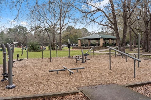 view of community featuring a gazebo, playground community, and a yard