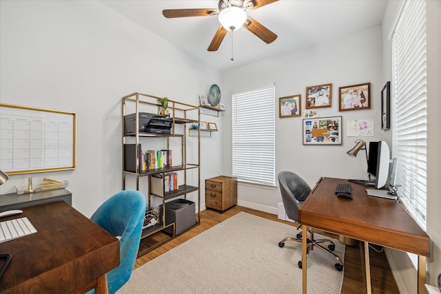 4113 Ella Blvd, Houston, TX 77018 - office area with baseboards, a ceiling fan, and wood finished floors