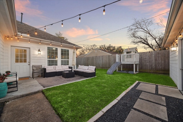 4113 Ella Blvd, Houston, TX 77018 - view of yard featuring a patio area, an outdoor living space, and a fenced backyard