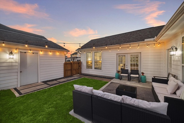 4113 Ella Blvd, Houston, TX 77018 - exterior space featuring fence, an outdoor hangout area, french doors, a yard, and a patio