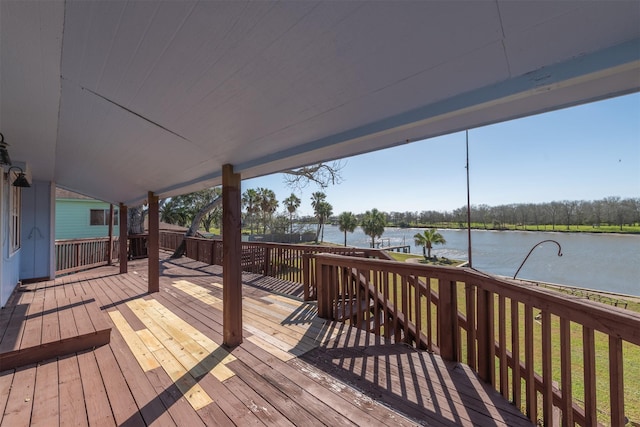 deck with a water view