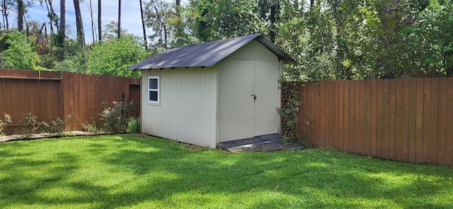 view of shed featuring a fenced backyard