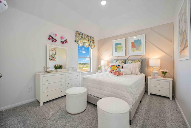 carpeted bedroom with recessed lighting and baseboards