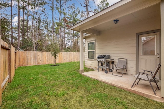 view of yard featuring a patio and a fenced backyard