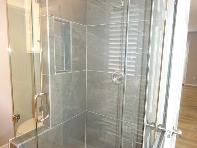 bathroom featuring a shower stall