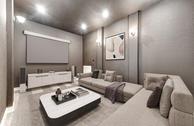 home theater room with visible vents and a textured wall