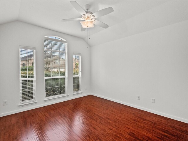 spare room with vaulted ceiling, wood finished floors, baseboards, and a wealth of natural light