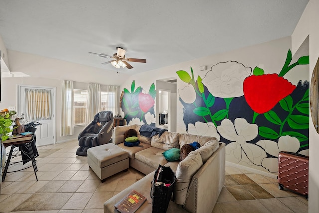 living room with ceiling fan