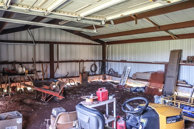 garage with metal wall