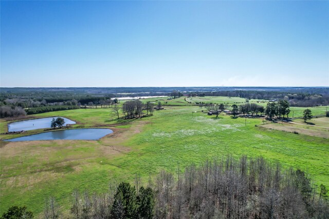 birds eye view of property featuring a rural view and a water view